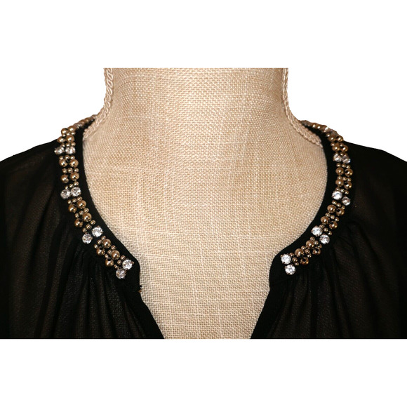 Liz Claiborne 3/4-Sleeve Embellished V- Neck Black Sheer Blouse and slip Size S - Picture 16 of 16